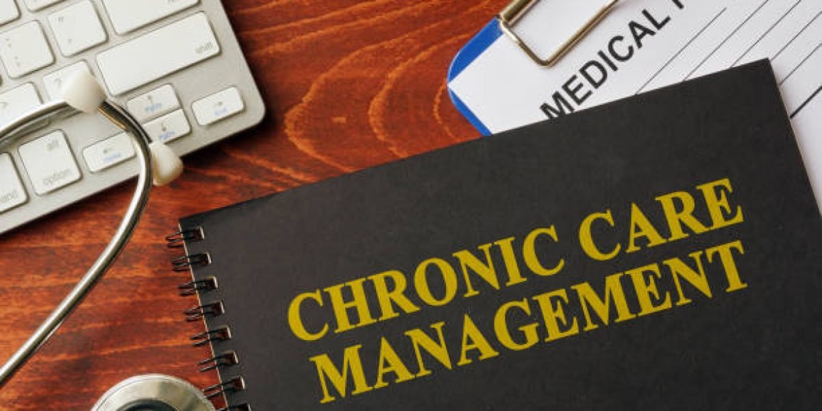 Book with title chronic care management on a table. Pain management concept.