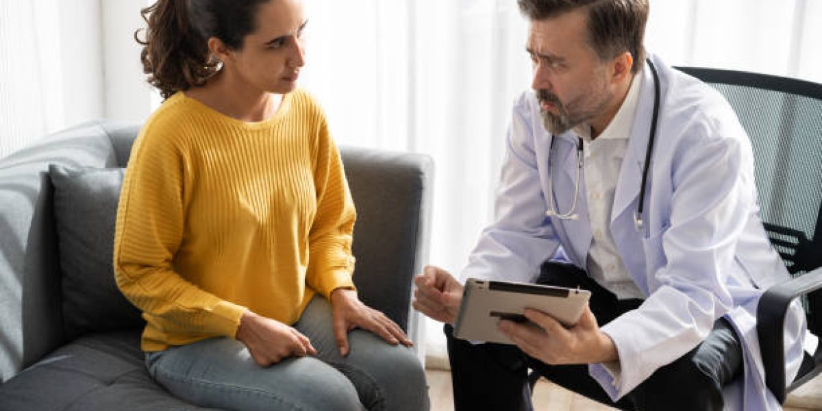 Patient Latin woman meeting Caucasian doctor at hospital